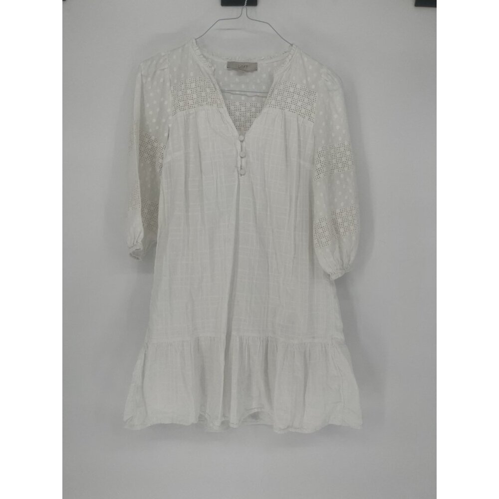 LOFT ANN TAYLOR WHITE‎ DOTTED LACE, FLOUNCE SWING DRESS SIZE S
